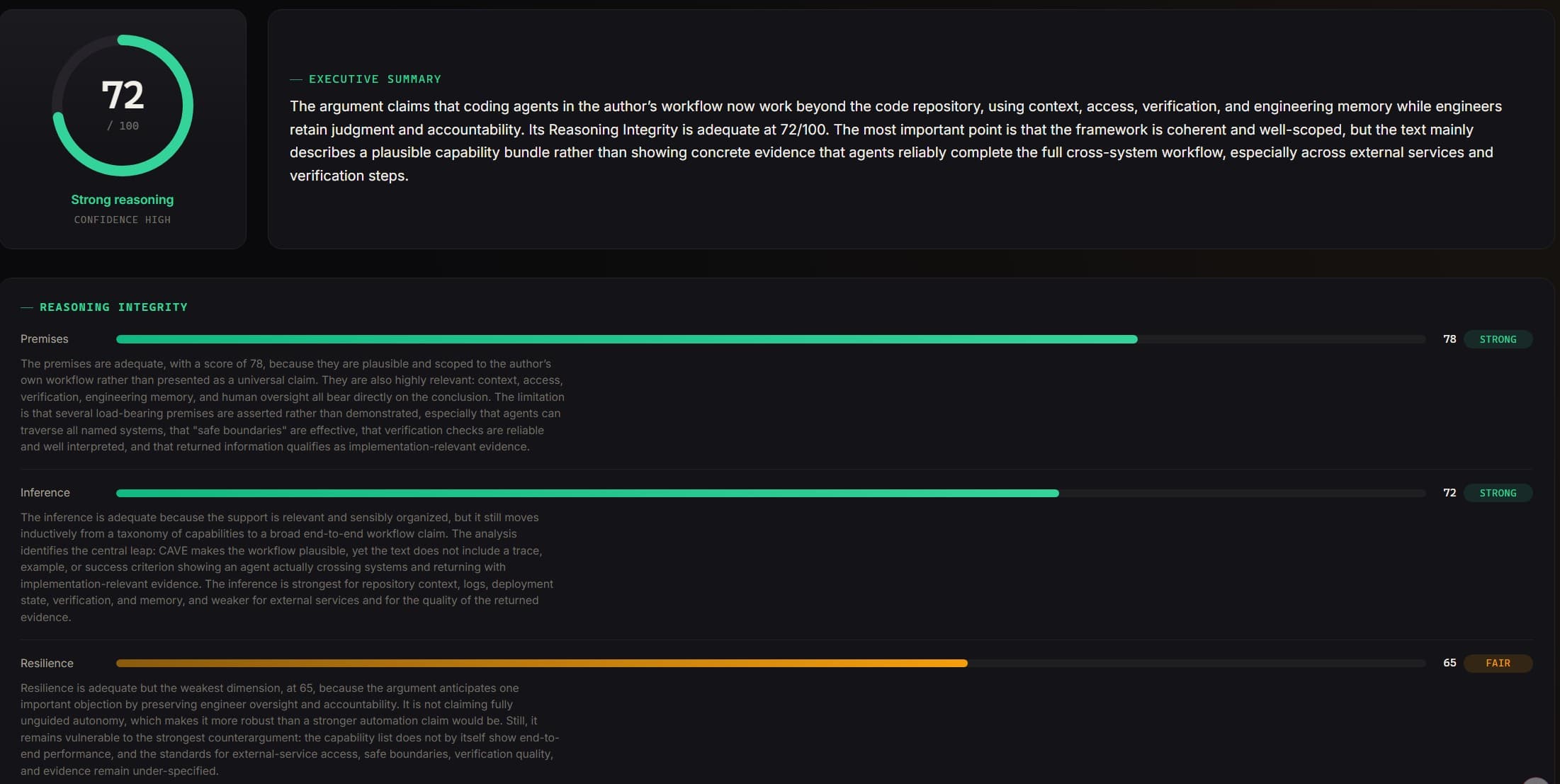 A Mindwrinkles Deep dive report showing the full written reasoning analysis with export